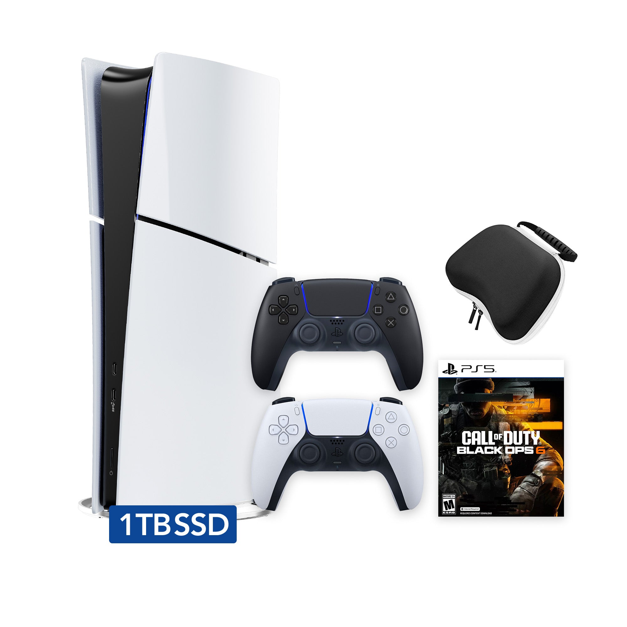 PlayStation 5 Slim Digital 1TB SSD Call of Duty Black Ops 6 Console with Two Controllers, White and Midnight Black DualSense and Hard Shell Protective Controller Case - PS5 Slim Digital Console PlayStation 5 Slim Digital 1TB SSD Call of Duty Black Ops 6 Console with Two Controllers, White and Midnight Black DualSense and Hard Shell Protective Controller Case - PS5 Slim Digital Console